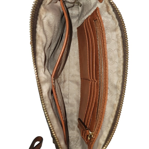 Michael‎ Kors Signature Monogram Brown Leather Trim Wristlet Clutch Wallet - Picture 3 of 7